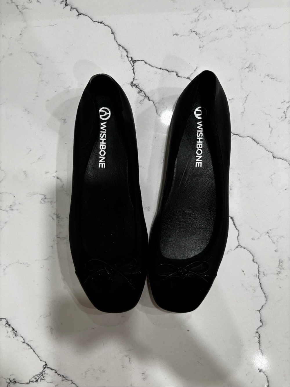 Wishbone Black Ballet Flats with Bow Accent
